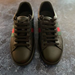 Gucci Ace Black Leather Sneaker Men's Made in Ital